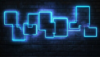 Poster - Neon light shapes on dark brick wall