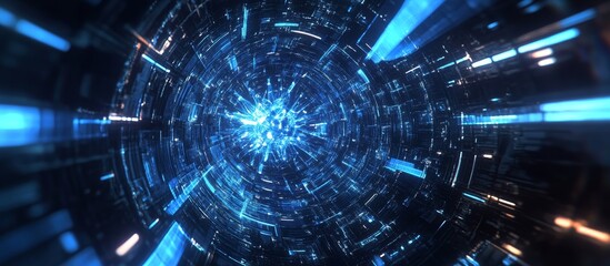 Poster - Futuristic tunnel network, glowing blue light, intricate design