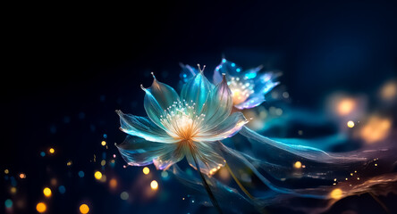Sticker - glowing translucent flowers bloom against a dark backdrop, their petals illuminated with ethereal li
