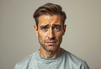 Wall Mural - Photorealistic portrait of a 30-year-old male person with a neutral background