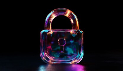 Poster - Colorful, holographic lock on dark background