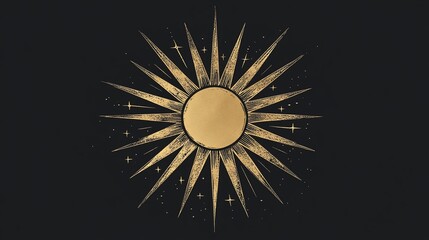 gold sunburst celestial design on black background.
