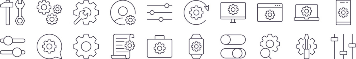 Wall Mural - settings bundle of thin icons. editable stroke. perfect for web sites, books, cards, apps