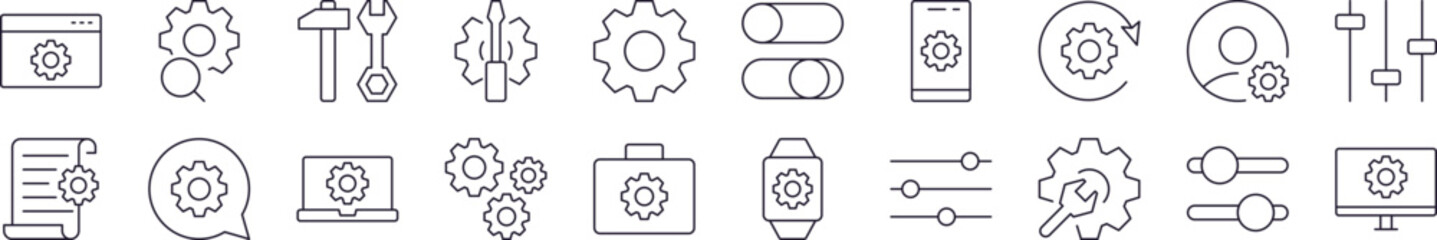 Wall Mural - settings related line icons for web sites, books, cards, apps. editable stroke. perfect for web site
