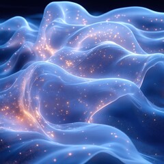 Wall Mural - glowing blue fabric waves, dark background, digital art, website design