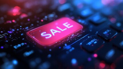 Glowing Sale Button on Modern Website Interface Background