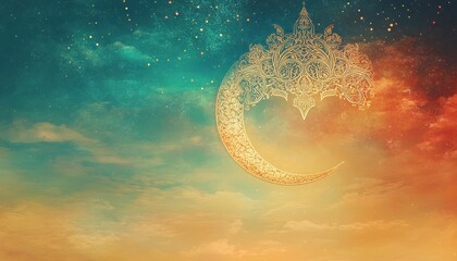 Poster - Golden Crescent Moon in a Starry Night Sky