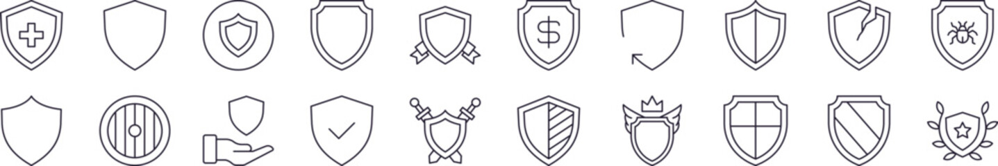 Wall Mural - shield outline simple linear image collection. editable stroke. perfect for web sites, books, cards,