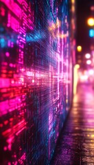 Wall Mural - a futuristic display wall shows complex data patterns in purple