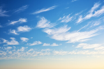 Wall Mural - Sky background. Streaks of clouds durng sunset