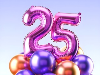 3d purple foil balloons number 25, realistic modern design, soft lighting, clear background