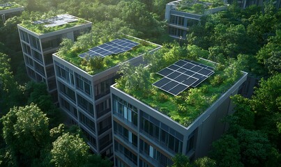 Poster - Image of a skyscraper in a sustainable business district focusing on carbon neutrality and advanced architecture.
