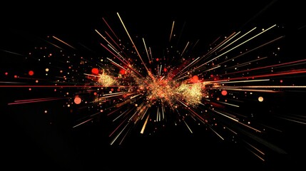 Wall Mural - A black background with abstract particle explosions in red and gold