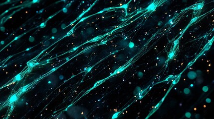 Wall Mural - A black background with glowing green and blue streaks of light crossing diagonally