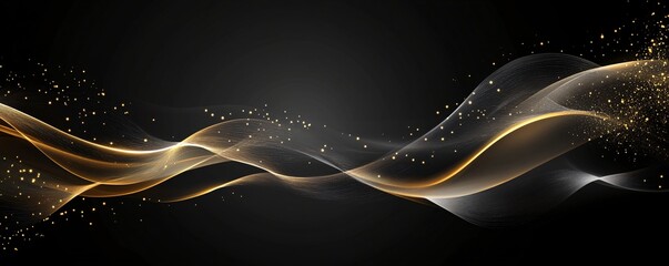 Wall Mural - A black background with abstract fractal light patterns in golden hues