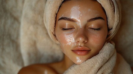 Wall Mural - Woman Receiving a Luxurious Facial Treatment