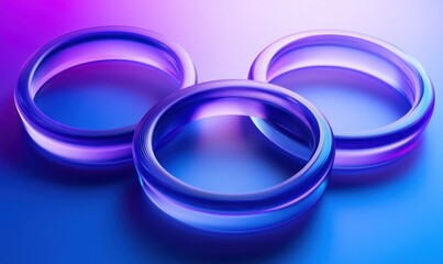 Wall Mural - three vibrant, glossy rings interlocked on a blue background.