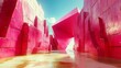 © Artajar - Surreal architecture pink hued geometric landscape dreamlike city pink paradise abstract building with bright sky futuristic fantasy