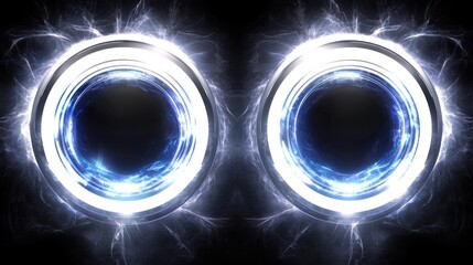 Wall Mural - two glowing, circular portals with electric energy.