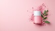 © aukkasit - Beauty product display studio setting pink skincare jar creative composition