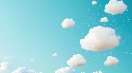 Wall Mural - a blue sky with fluffy white clouds transforming into digital data clouds, symbolizing the transitio