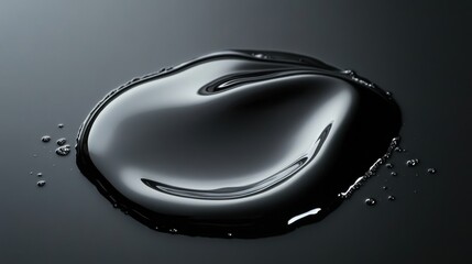 Poster - Close-up of a dark liquid puddle with ripples and small bubbles on a dark surface.