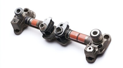 Poster - Close-up of a disassembled automotive valve train component on a white background.
