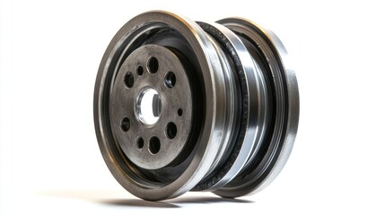 Poster - Close-up of a metallic automotive crankshaft pulley with dampener.