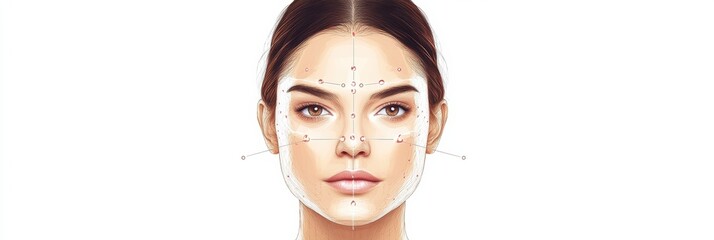 Aufkleber - Precise Botox injection points illustrated on a female face showcasing detailed anatomy for cosmetic procedures. Generative AI