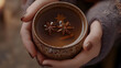 © Issara - of hands holding a warm cup of tea with cinnamon and star anise