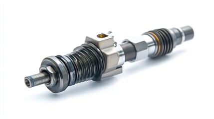 Poster - Close-up of a precision-engineered metallic component, showcasing intricate details and mechanical assembly.