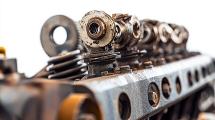 Poster - Close-up of a rusty, weathered engine block, showing intricate details of its components and wear.