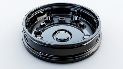 Aufkleber - Close-up of a shiny, black, circular metal automotive part with intricate details.