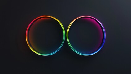 Wall Mural - two vibrant rainbow circles on dark background.