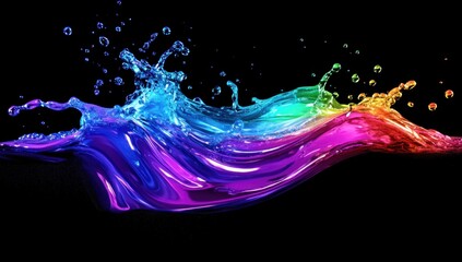 vibrant rainbow liquid splash on black.