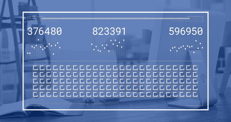 Wall Mural - image of data processing and diagrams over empty office