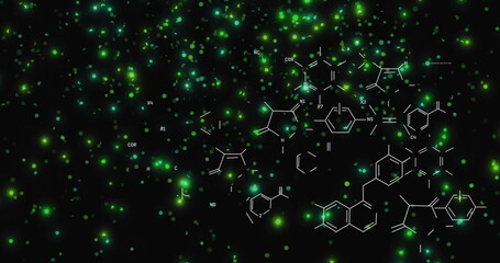 Wall Mural - image of data processing and chemical formula over light spots