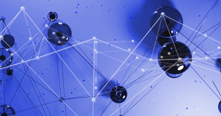 Wall Mural - image of network of connections with glass balls on blue background