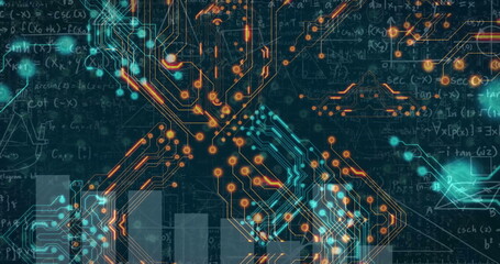 Wall Mural - image of circuit board and digital data processing over computer servers