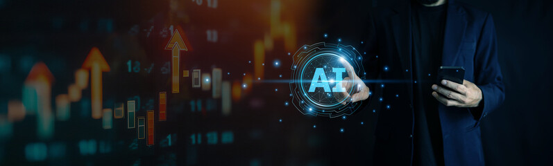 Wall Mural - businessman using ai technology to drive business growth through data analysis, automation, and stra