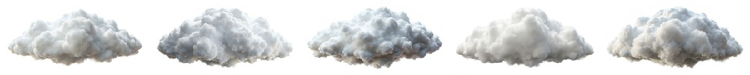 five different types of clouds, each with varying sizes and shapes. the clouds are all white and app