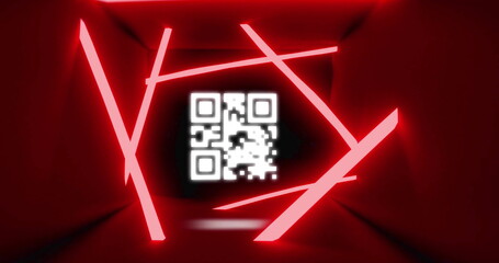 Wall Mural - image of qr code and glowing neon light trails