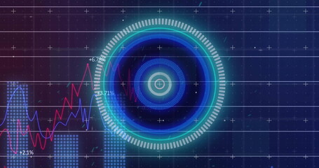 Wall Mural - image of digital data processing over grid background