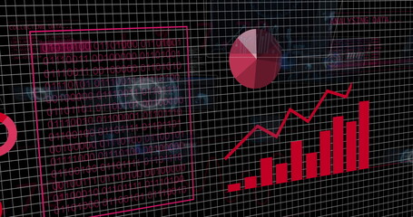 Wall Mural - image of digital data processing on black background