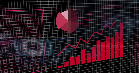 Wall Mural - image of digital data processing on black background
