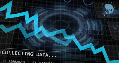 Wall Mural - image of digital data processing on black background