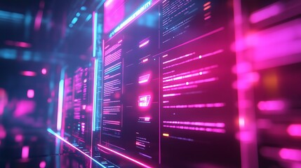 Wall Mural - Neon Digital Matrix: A Cyberpunk Dreamscape of Code and Light