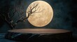 © afterfast - Wooden platform under a full moon, haunted forest