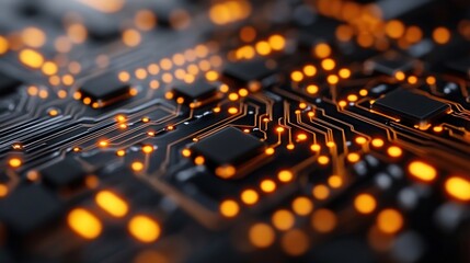 Aufkleber - Close-up of illuminated circuit board, showcasing intricate microchips and pathways.
