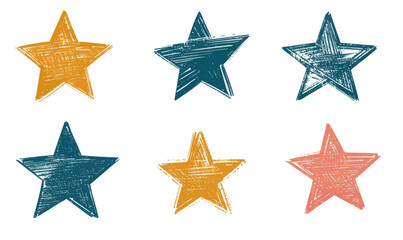 Wall Mural - hand-drawn grunge star doodles vector icon set for minimalist designs